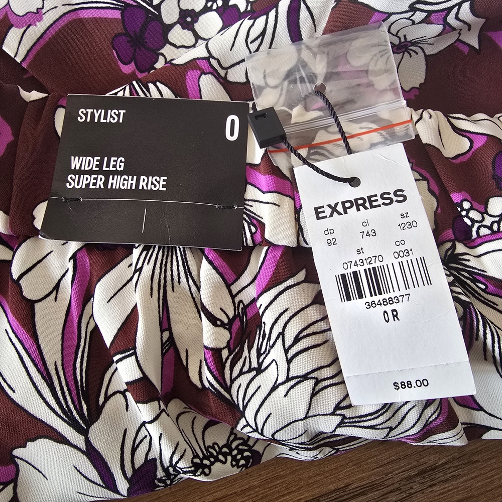 Express Purple and White Floral High Rise Pants